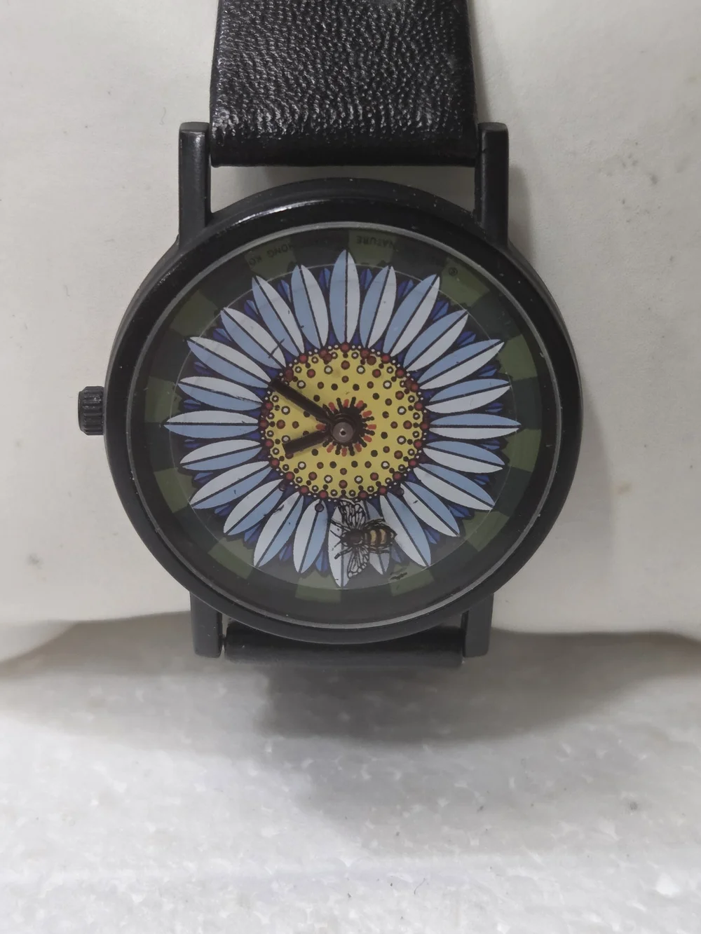 Sunflower Bee Dial Black Strap Watch